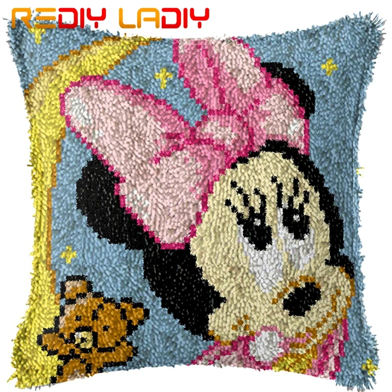 Latch Hook Cushion Cartoon Raccoon Pillow Case Printed Color Canvas Acrylic Yarn Latched Hook Pillow Crochet Cushion Cover Kits - Color: BZ848