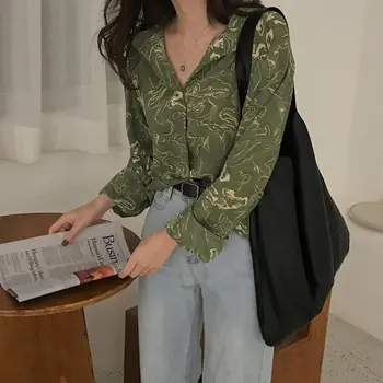 

HziriP 2020 Women Stylish High-level Ink-splashing Basic Autumn Casual All-Match Blouses Loose Vintage Office Ladies Tops Female