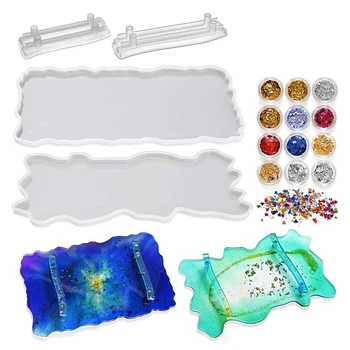 

16Pcs Silicone Resin Tray Molds, with 2 Pair Handle Molds Epoxy Resin Casting Molds for Making Faux Agate Tray