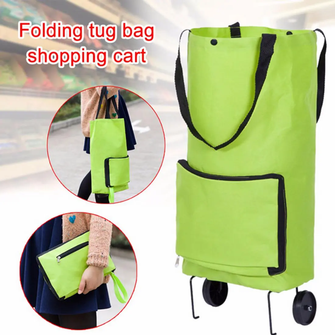 Легкая Складная Сумка Складная Тележка для покупок колесная корзина багаж зеленый