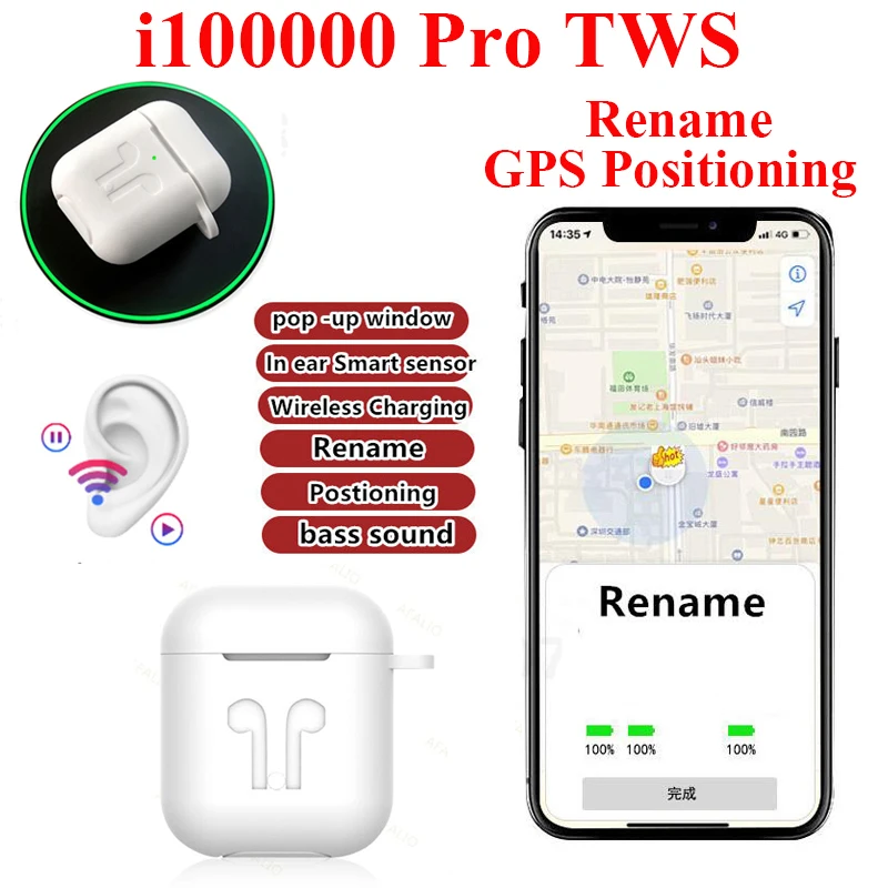 

i100000 Pro TWS Change the name+GPS positioning wireless Bluetooth earphone smart sensor pk i90000 pro i200 i9000 i5000 i12 TWS