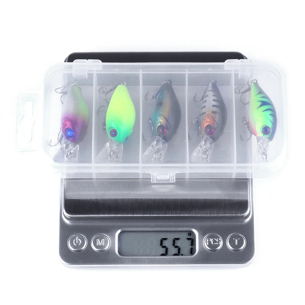 5PC 5cm/4.2g Fishing Lure Kit Floating Artificial Bait Crankbait Set Treble Hook Set Swim Bait with Fishing Tackle Box