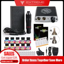 Топ полный новичок татуировки комплект моторная ручка машина США пистолет цвет чернила Электропитание Иглы