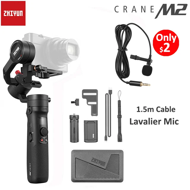 ZHIYUN Crane M2 3-осевой портативный монопод с шарнирным замком для действий беззеркальных Камера смартфонов Gopro Hero 5 6 7 стабилизатор Pk feiyutech G6 плюс - Цвет: add lavalier mic