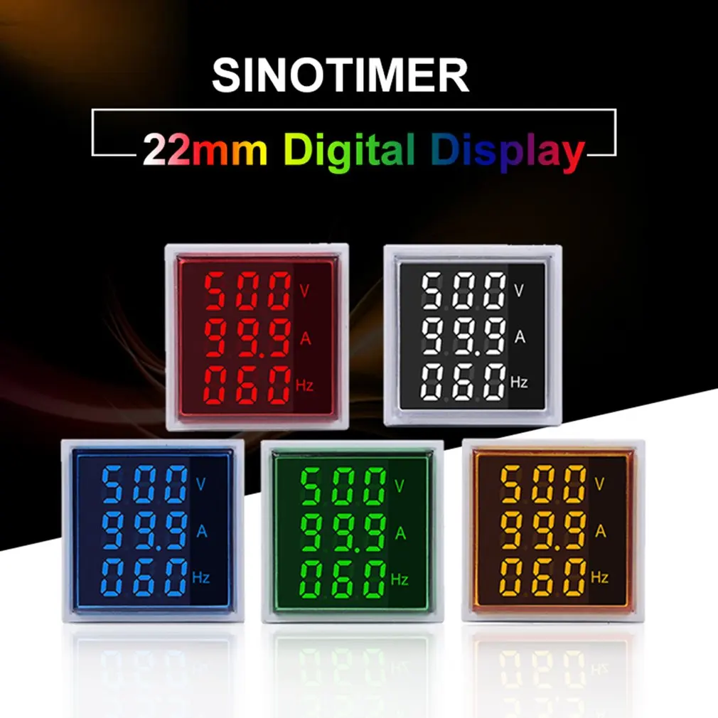 SINOTIMER 22 мм Индикатор квадратный светодиодный цифровой Напряжение, частота тока метр сигнальные огни комбо-метр тестер ST17V AH