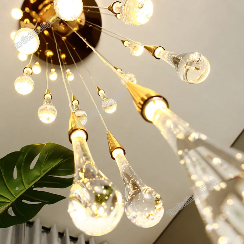 Modern Crystal Ceiling LED Chandeliers Rain Drop Lamp Decor For Home Decoration Stair Kitchen Living Room Indoor Lighting Luxury | Лампы и