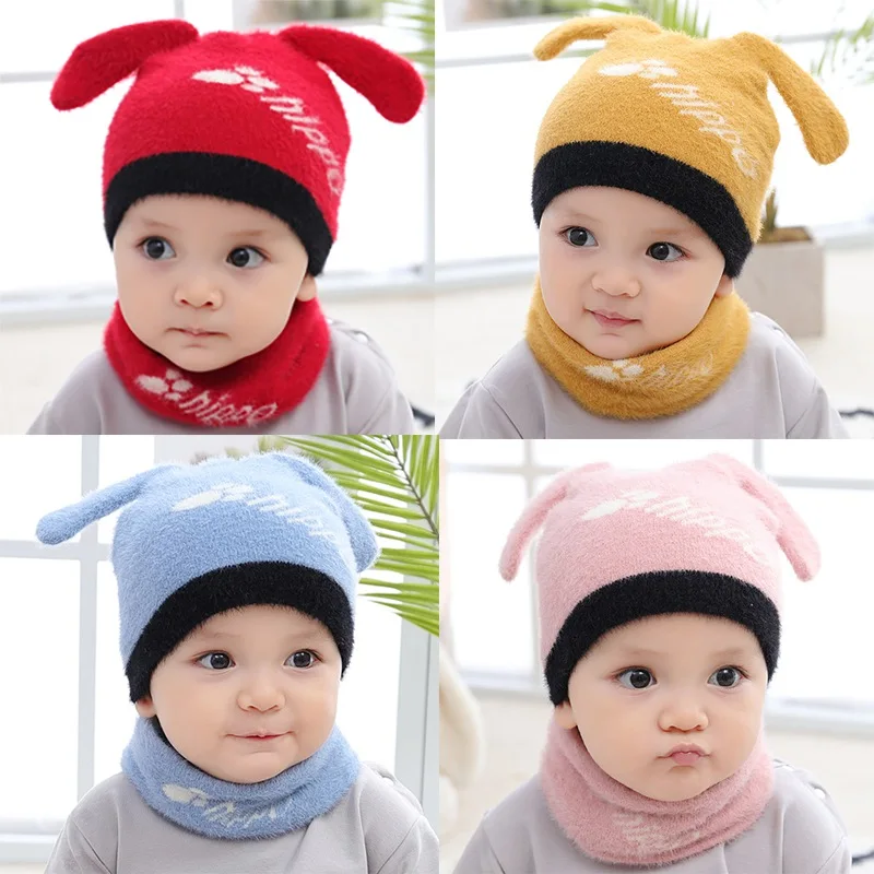 Милый детский зимний теплый шарф, шапка с буквенным принтом, Детские шарфы с воротником, шейный платок, комплект головных уборов