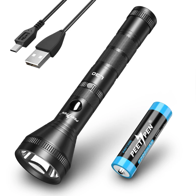 LED Flashlight USB Rechargeable Torch 1200 Lumens Waterproof Side Switch Flashlight Outdoor Light for Camping