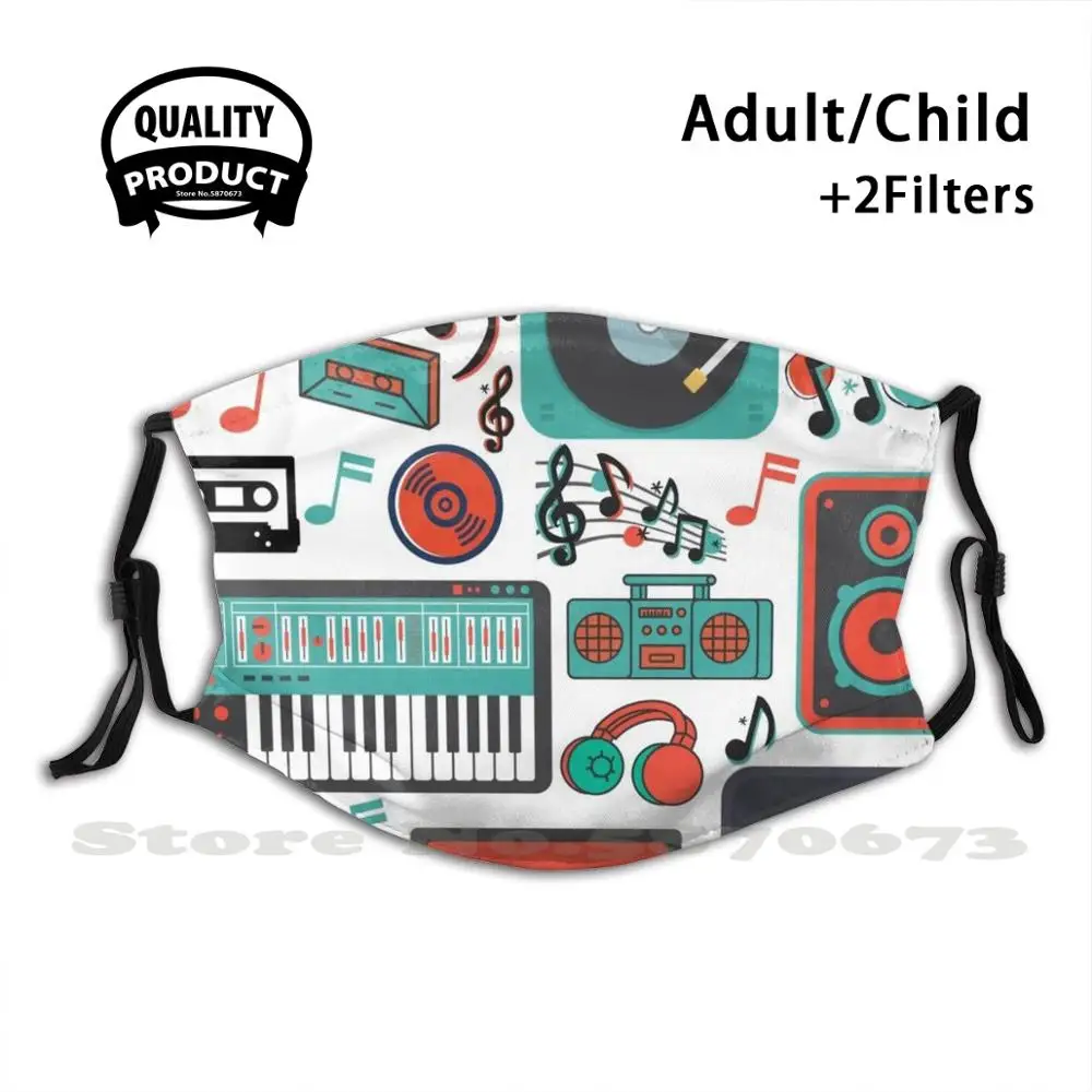 

Retro Music Face Mask With Filter Dream On Red Black White Checks Shapes Squares Stripes Blue Yellow Pink Fruits Pine S Friends