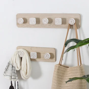 

Nordic Wooden Coat Hanger Wall Hooks Home Hotel Porch Living Room Wall Hanging Coat Hook Key Holder Decoration Hook Rack
