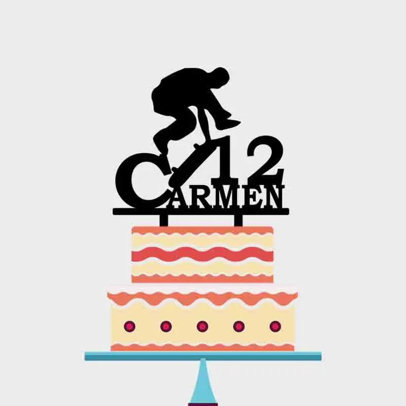Персонализированные мальчики день рождения торт Топпер пользовательское имя возраст мальчик играть скейтборд торт Топпер для детей день