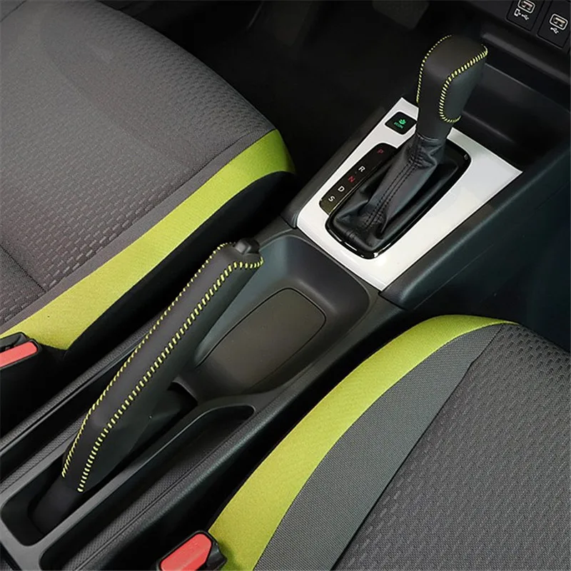 

1 set of leather case shift ring knob and handbrake handle red/black needle for Fit 2021
