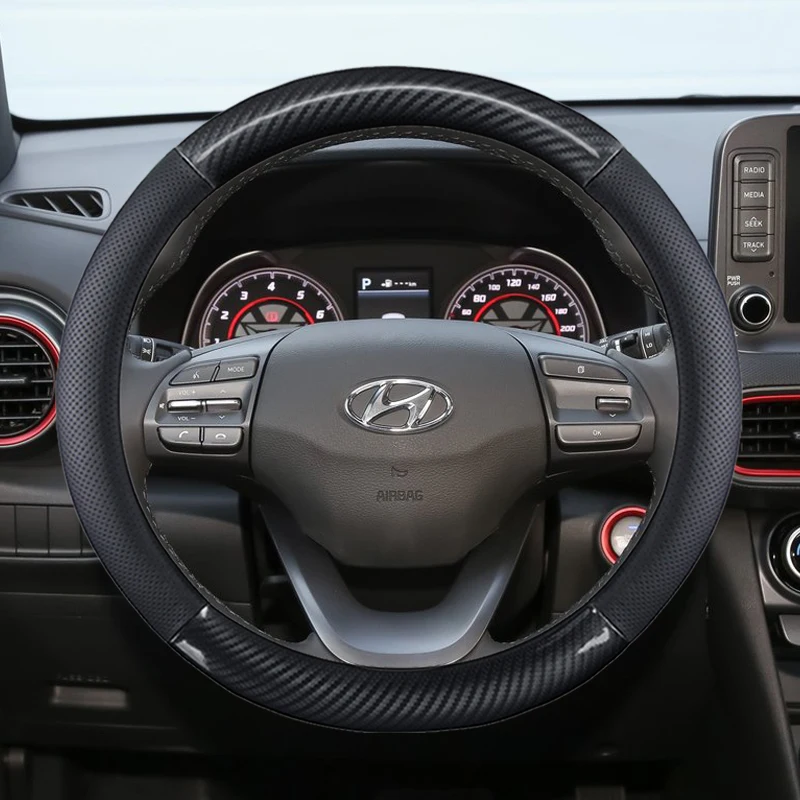 Car Steering Wheel Cover Genuine Leather For Hyundai Solaris Veloster