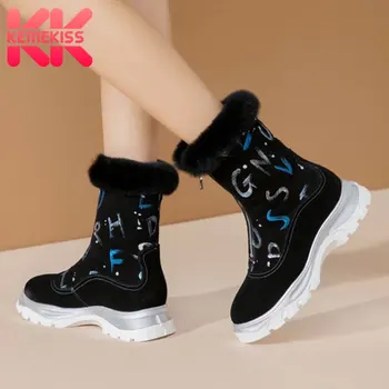 

KemeKiss Women Genuine Leather Winter Snow Boots Warm Fur Women Shoes Round Toe Thick Bottom Zipper Shoes Footwear Size 34-41