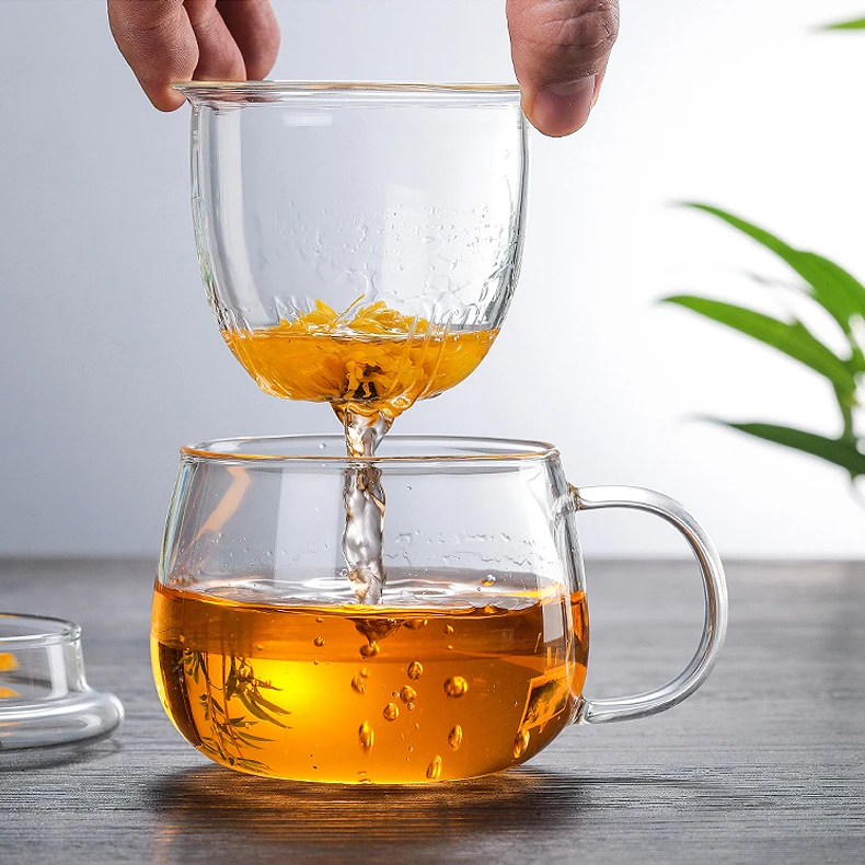 

Transparent glass tea infuser cup with lid with handles with filter office men and women creative glass heat-resisting mug cup