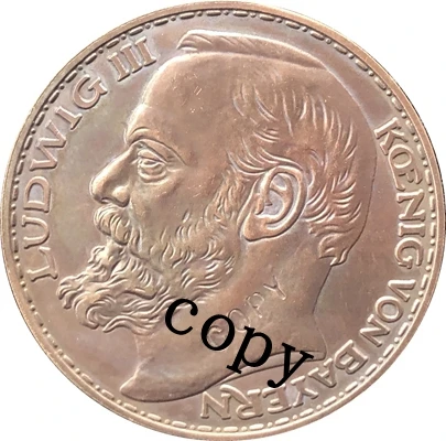 Немецкий 1913 3 Марка Монета КОПИЯ 33 мм - Цвет: copper