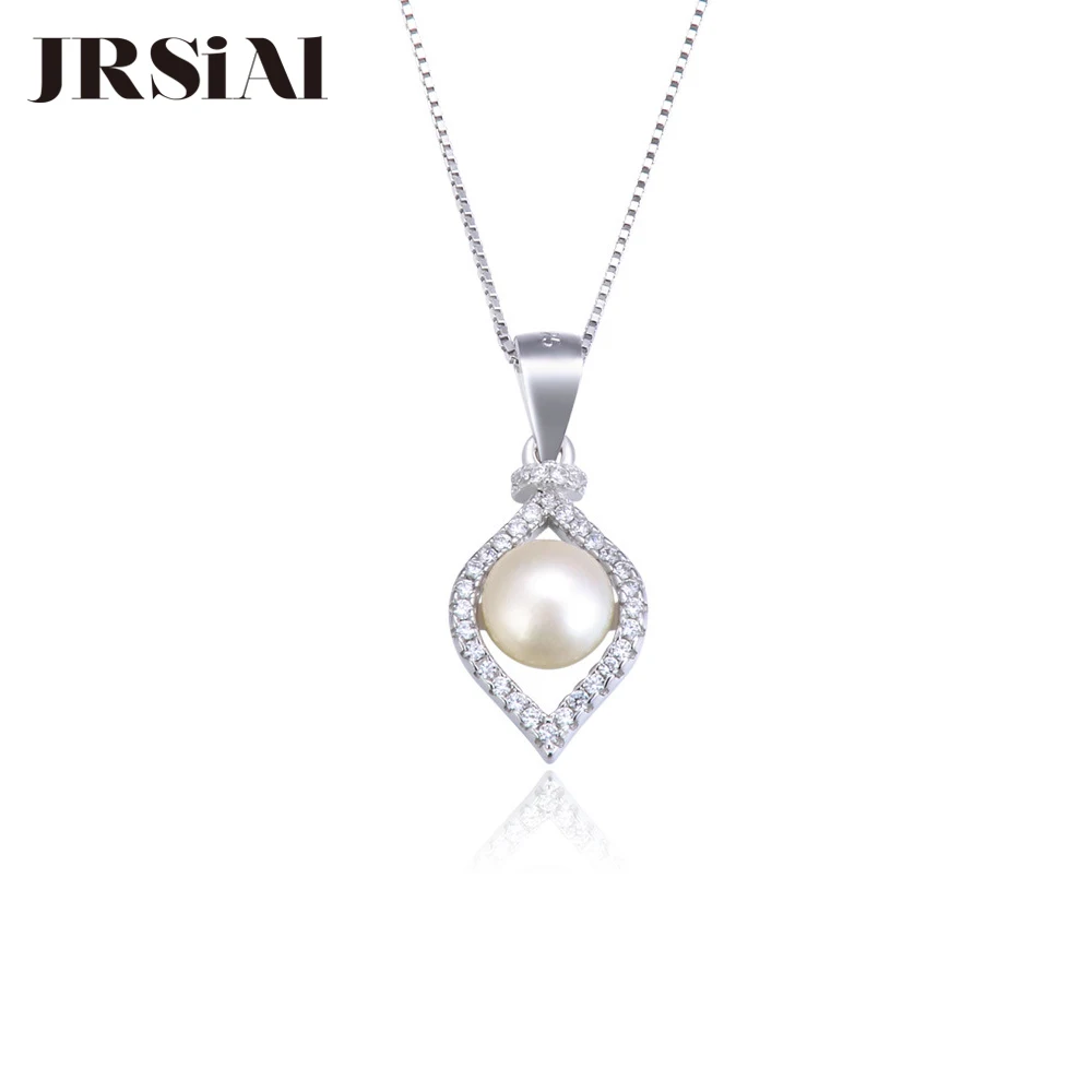 

JRSIAL 925 Sterling Silver Zircon Drop-shaped Pearl Pendant Fashion Jewelry Bead Necklace Clavicle Chain JRP0109