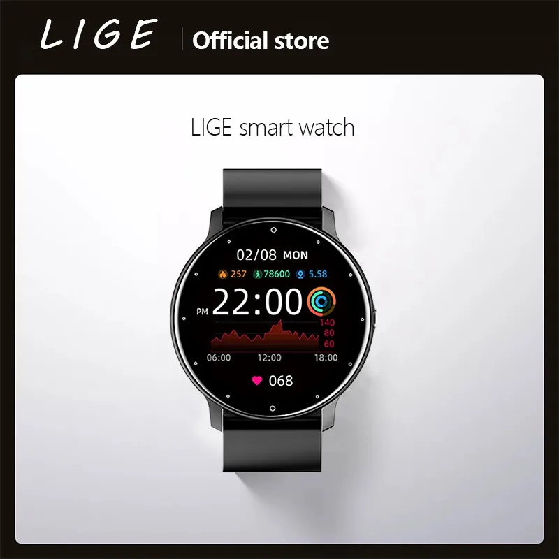LIGE 2021 New Smart Watch Men Full Touch Screen Sport Fitness Watch IP67 Waterproof Bluetooth For Android ios smartwatch Men+box