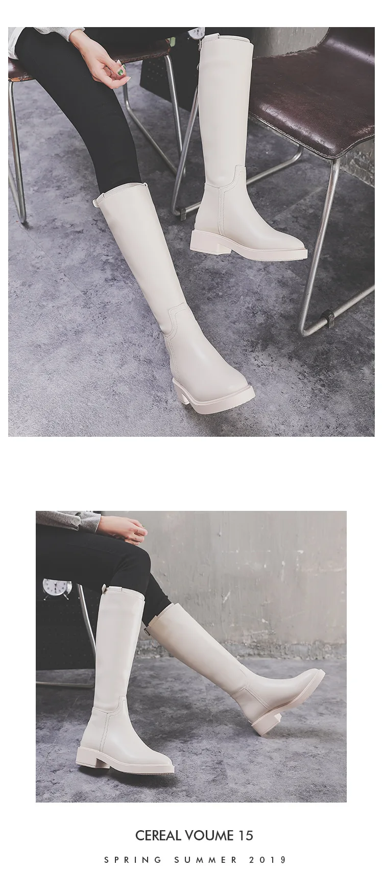 Модные сапоги до колена; высокие сапоги на толстой подошве; высокие сапоги; сезон осень-зима; Новая женская обувь; цвет черный, белый; CC25