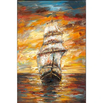 

7Pink Sunset And Voyage Styling Oil Painting Family Hand Digital Painted House Hall Way Decoration Wall Artwork Number Painting