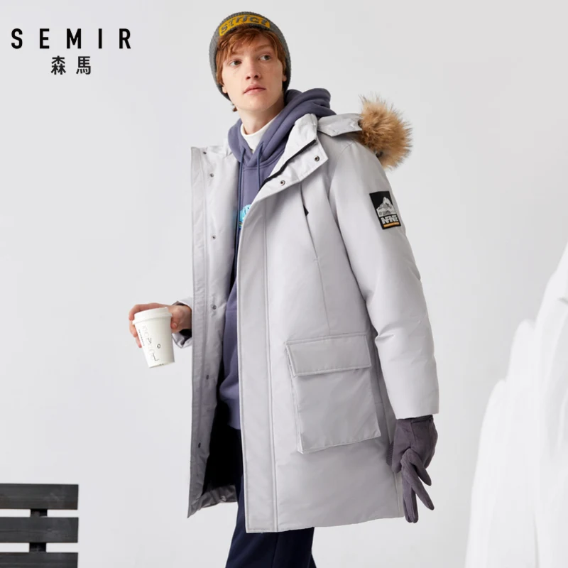 SEMIR пуховик мужской Зимний средней длины утолщенный меховой воротник куртка со стоячим воротником и капюшоном сохраняет тепло coldbreak пуховик мужской