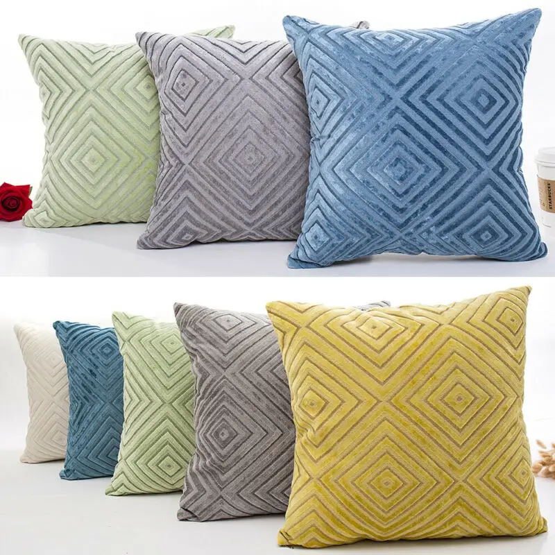 

2019 New Flocking Striped Solid Geometric Soft Throw Cushion Pillow Cover Home Textile Pillow Case