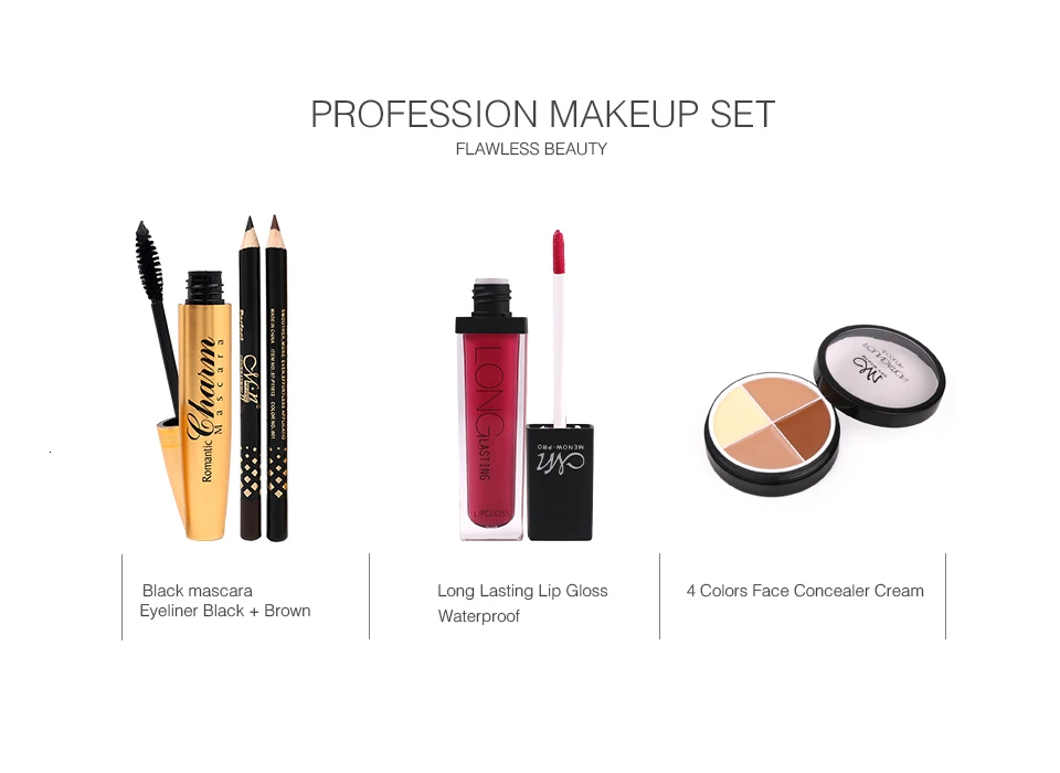 Conjunto de Maquiagem Corretivo + Duradoura Labial + Espessa e Esbelta Estilo Menow Fundação Umidade Gloss Mascara Kit Beleza Cosméticos 3 9 3 estilo menow conjunto de maquiagem, fundação