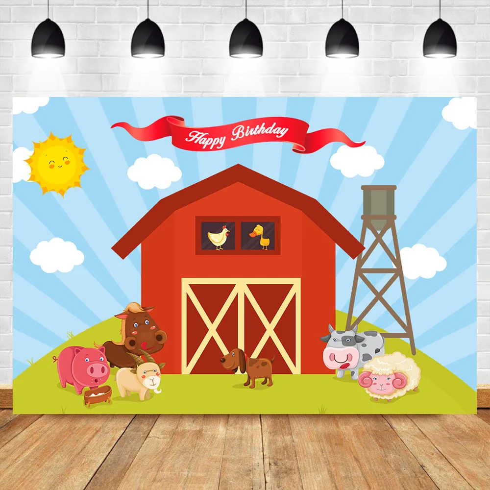 Mocsicka Farm Birthday Party Photo Background Child Kids Sun Cartoon Animal Red HousePhotography Backdrops Studio Shoots | Электроника