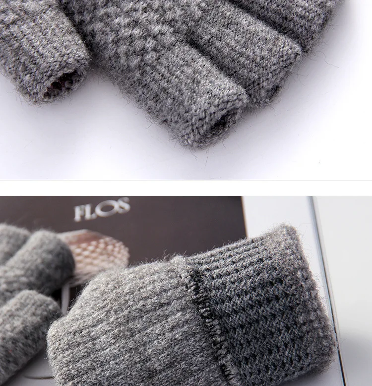 mens winter cycling gloves New Men's Winter Half-Finger Fingerless Clamshell Knitted Alpaca Warmth and Thick Fluffy Outdoor Riding Sports Driving Gloves mens leather gloves