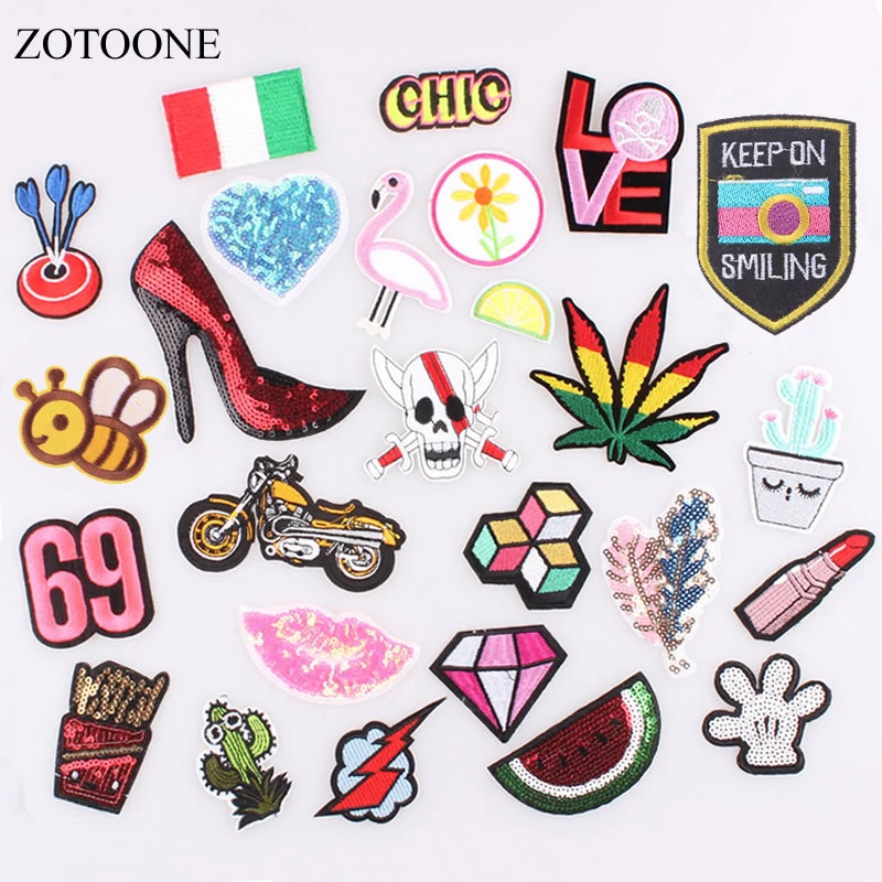 Нашивки ZOTOONE с вышивкой наклейки для одежды логотипом фламинго черепа цветов еды