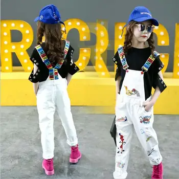 

Baby Girls Denim Overalls Spring autumn Fashion New Children Clothing Kids Casual suspender trousers cartoon jeans short 5-16 Y