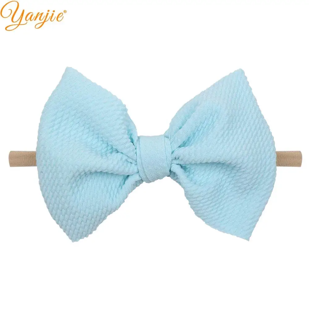 lt blue Нейлоновые оголовья 6 ''волос Луки Вафельная Ткань мягкие однотонные эластичный ободок с бантом ручной работы DIY с бесплатной доставкой нарисованной длинноволосой девочкой, аксессуары, лента для волос - Цвет: lt blue