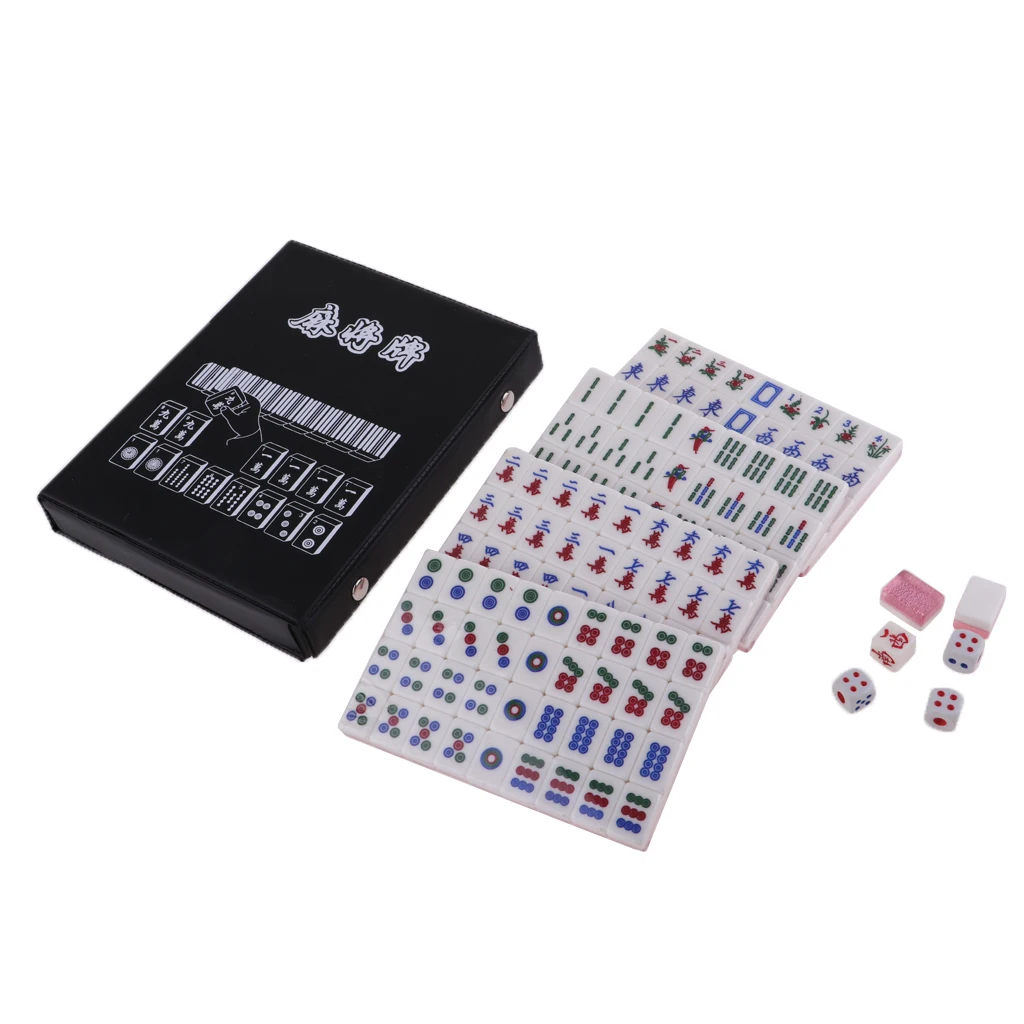 1 Set 144 Tiles Mini Portable Chinese Mahjong Set Mahjong Card Games