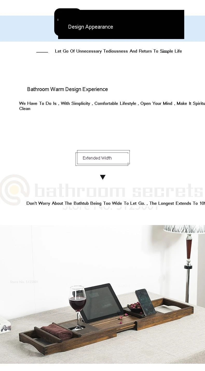 European Anti-skid Bathtub Rack Adjustable Telescopic Bathtub Bracket Bamboo-wood Bathtub Tray Soaking Bathtub Bracket