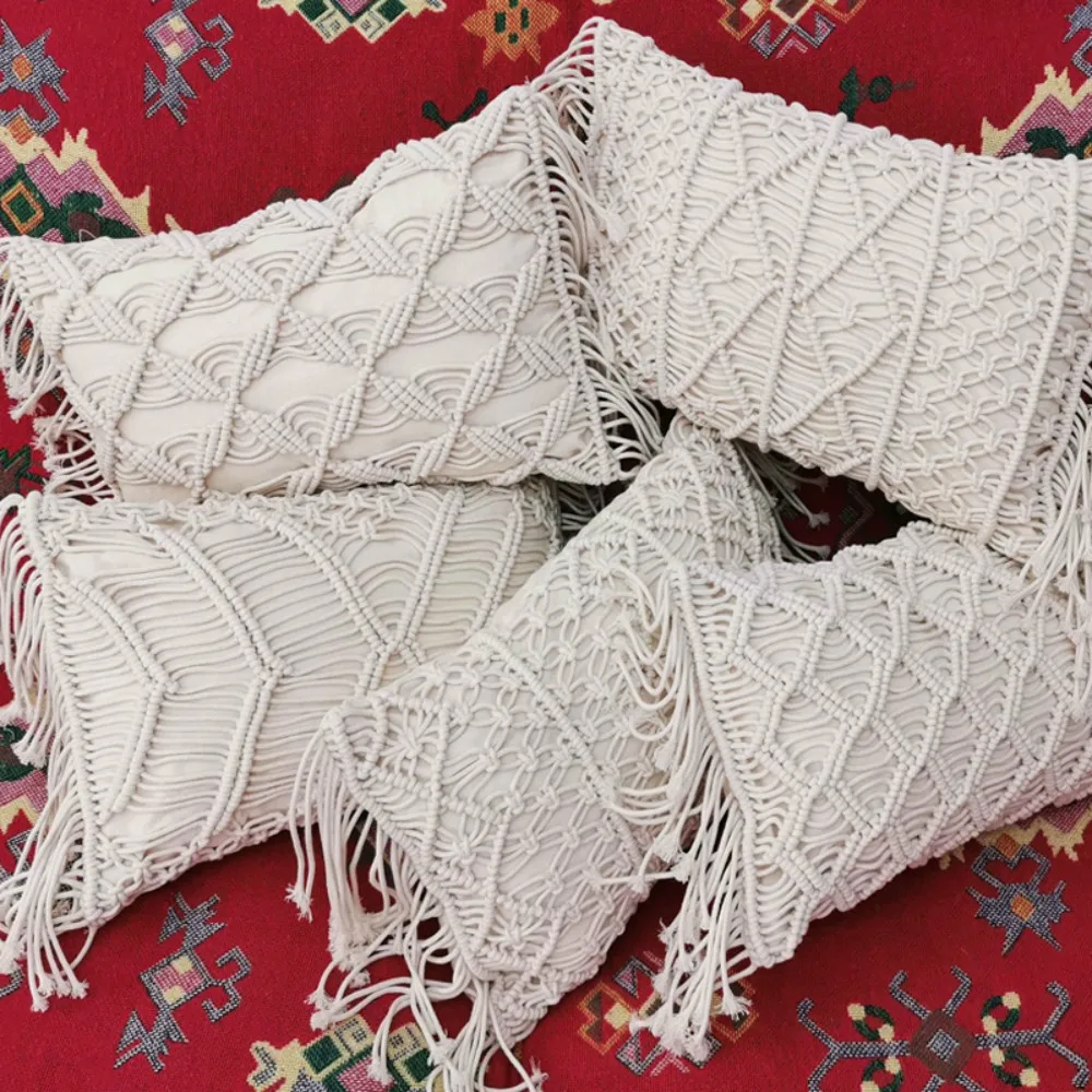 

1 Pc 100% Cotton Linen Geometry Bohemia Pillow Covers Nordic Hand-woven pillowcases Waist Pillowcase 30x45CM