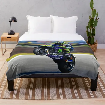 

Valentino Rossi doing a wheelie Throw Blanket Soft Sherpa Blanket Bed Sheet Single Knee Blanket Office Nap Blanket