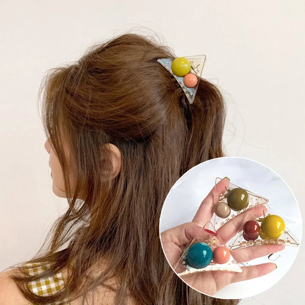 INS Women Girls Triangle Ball Hair Claws Acrylic Hair Clips Barrette Crab Clamp Scrub Hairpins Headwear Hair Accessories