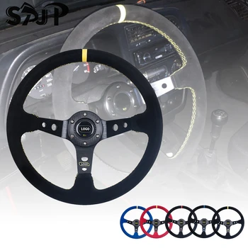 

Universal 14 inch 350mm Suede/PVC Car Racing Steering wheels Deep Corn Drifting Sport Steering Wheel With Logo