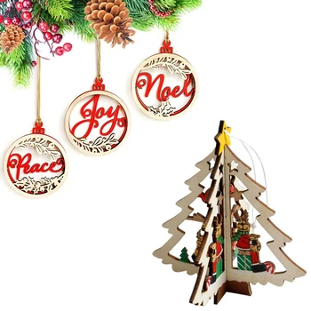 

3 Pcs Wooden Christmas 3D Bulb Shape Pendants Pendants & 6 Pcs Diy Wood Bell Xmas Tree Five-Pointed Star Pendant