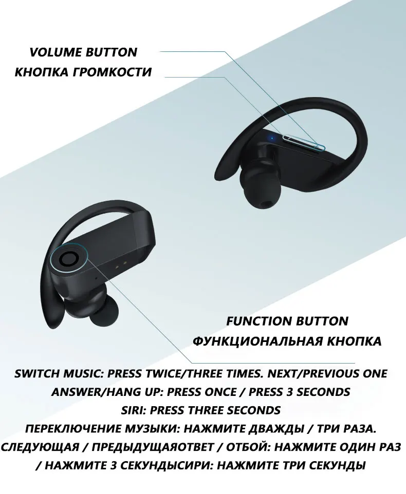 B10 беспроводные bluetooth-наушники, водонепроницаемые спортивные наушники с защитой от пота, Беспроводная зарядка, всплывающая батарея, дисплей, ушные крючки, наушники