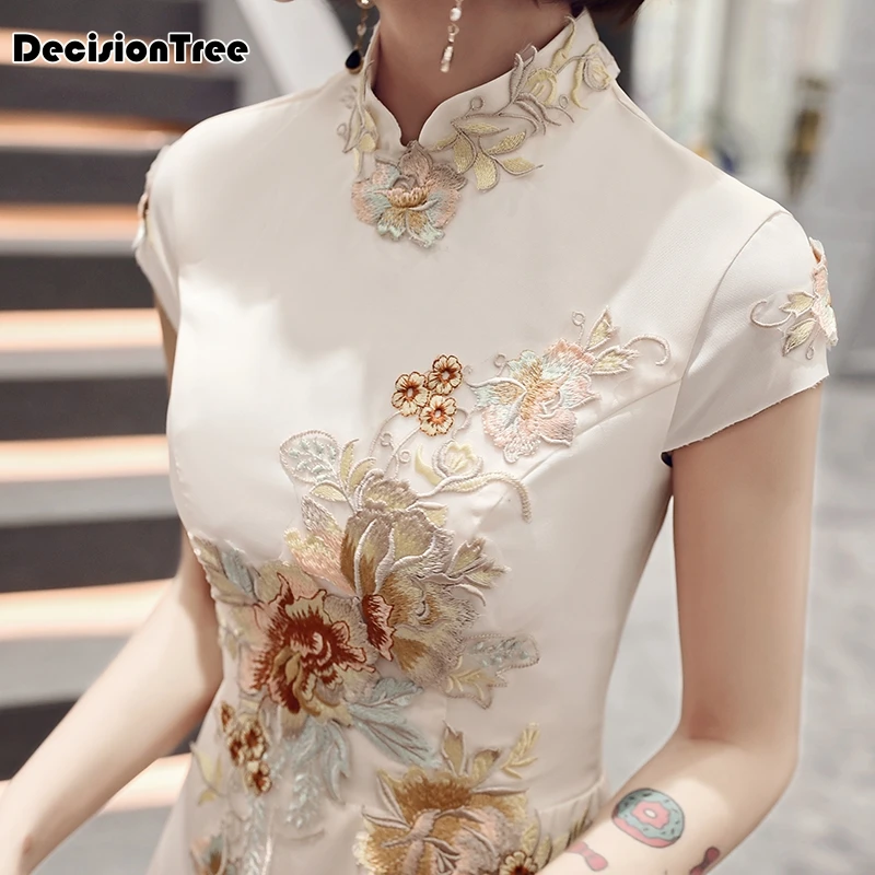 

2019 chinese dress wedding party cheongsam oriental evening grown chinese style women elegant qipao embroidery robe vestido