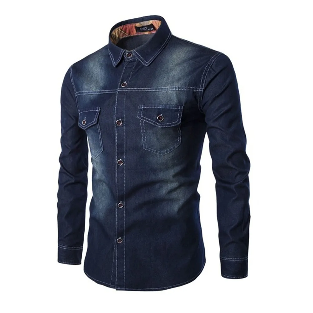 ZOGAA, Мужская джинсовая рубашка с длинным рукавом, мужская повседневная одежда, мужские джинсовые рубашки, высокое качество, уличная одежда,, мужские рубашки s - Цвет: Черный