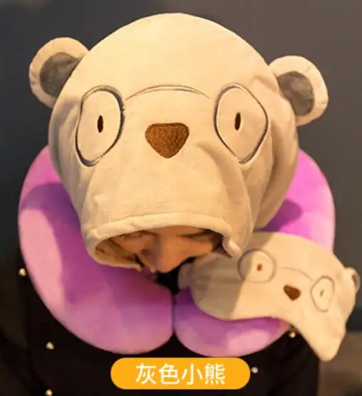 bear Игрушек! Милая плюшевая игрушка мультфильм лиса курица Медведь Олень кошка свинья мягкая с капюшоном U Подушка тени для век маска День рождения Рождественский подарок - Цвет: bear
