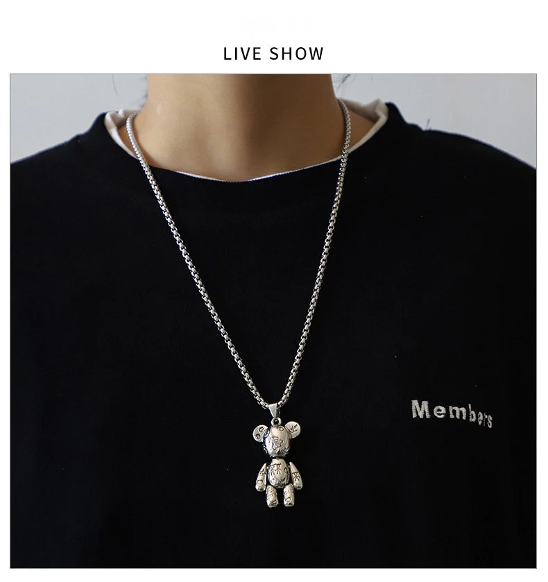 Bear Necklace Scooter Pendant New Astronaut Money Cattle Robot Skeleton man  Biblical books Sweater Chain Jewelry For Men Women - AliExpress