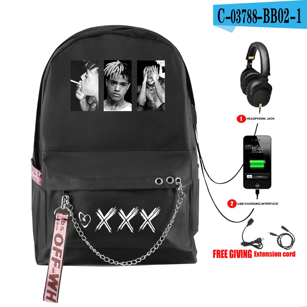 Раппер XXXTentacion Холщовая Сумка с принтом с usb зарядным портом веселый рюкзак в стиле хип-хоп для подростков школьный стиль крутые холщовые рюкзаки