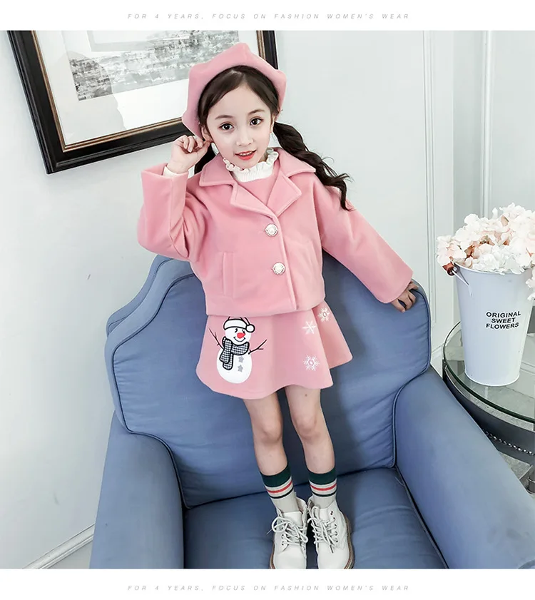 Комплект одежды для девочек, рождественские наряды со снеговиком платье без рукавов+ куртка, 2 предмета, детский осенний комплект одежды с рисунком для девочек, новогодний костюм