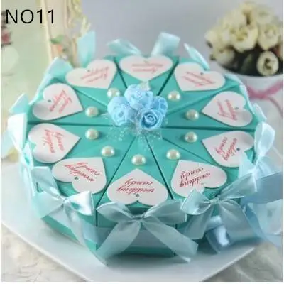 Cake Shape Paper Candy Boxes with Flower Bowknot Ribbon for Romantic Wedding Favors Party Gift Boxes Holders Free Shipping