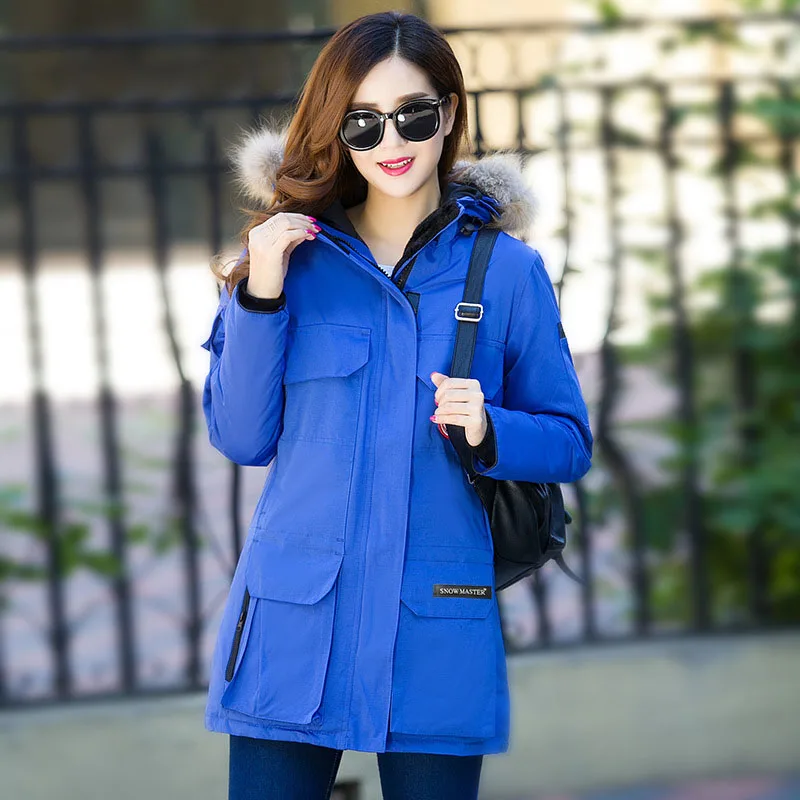 Зимняя женская парка с гусиным пухом, пальто, женские куртки с капюшоном, экстремальная погода-40, верхняя одежда, Manteau Femme Grande Taille Hiver - Цвет: Синий