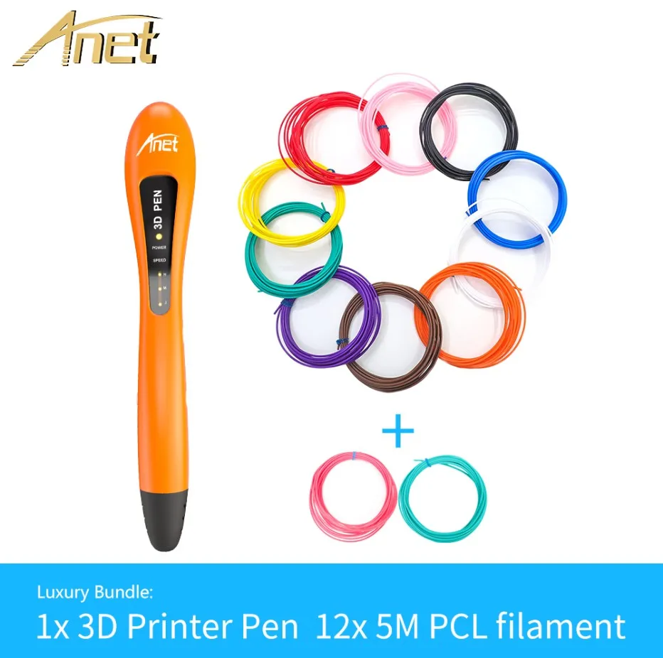 Orange With 10 PCL Anet VP01 новая низкая температура 3D Ручка принтера с нить из ПКЛ для детей подарок для детей - Цвет: Orange With 10 PCL