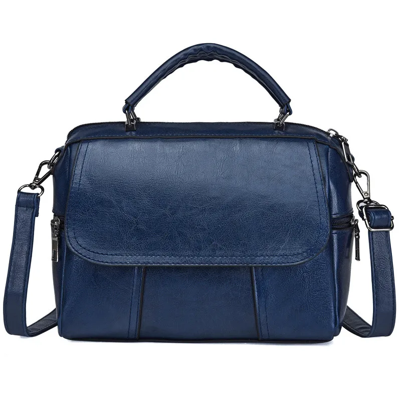 Новинка, сумки на плечо, женские сумки, известный дизайнер, масляная кожа, кожа, маленькая Дамская ручная сумка, Boston, женская сумка, сумка для основной женщины - Цвет: Blue